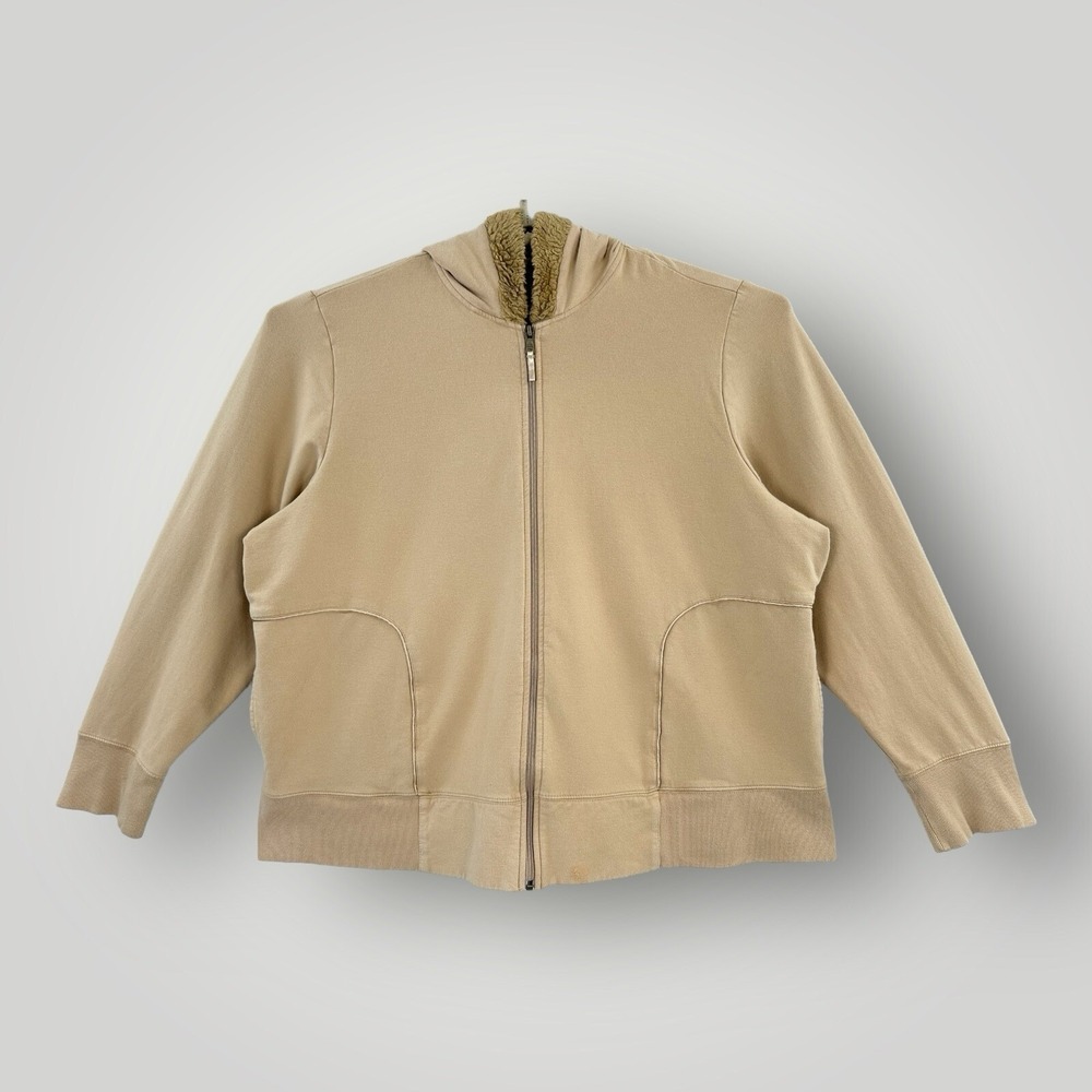 Venezia‎ Sport Hoodie Woman 26/28 Beige Full Zip Satin Lined FleeceTrimmed Hood